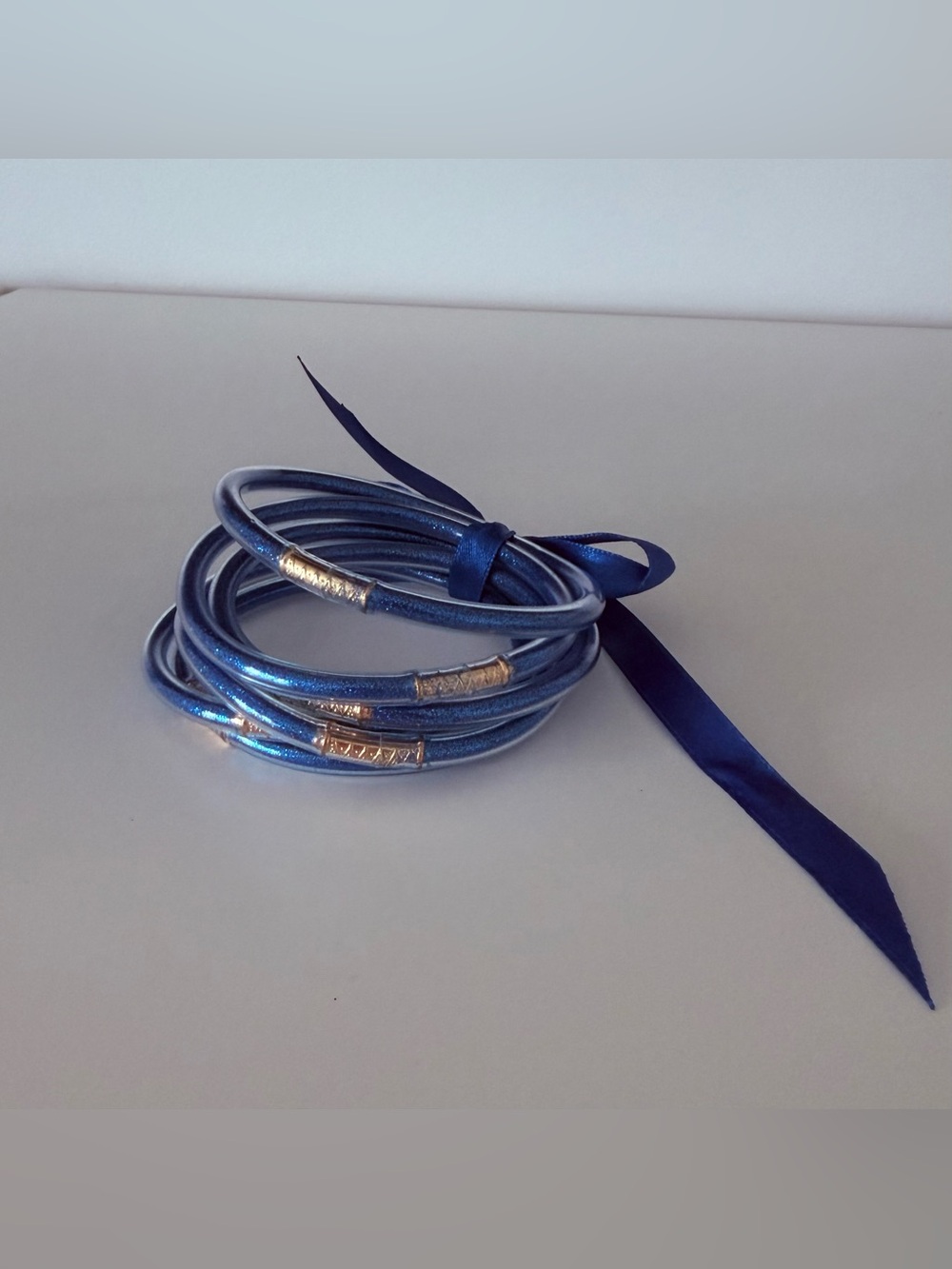 Set of 6 Glitter Blue Jelly Bracelets with Gold Accent Brand New